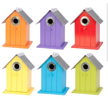 Corrugated Metal Colorful Wren & Chickadee Bird House
