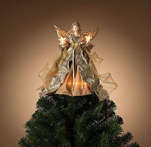 Electric Lighted Gold Polyester Angel Tree Topper with 10 Lights (14"H)