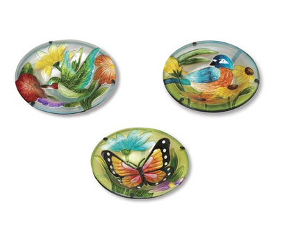 Solar Lighted Metal and Stained Glass Bird Bath