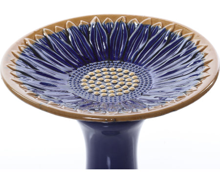 Sunflower Birdbath Blue w/ Gold Rim Blue Base