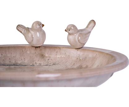 White Birdbath with Birds Accent