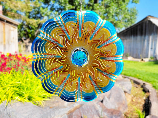 Crystal Aqua Sun Wind Spinner