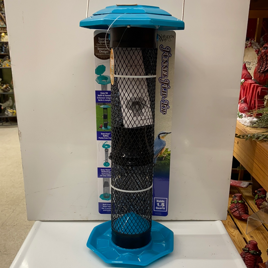 Bird Feeder Blue Funnel Flip Top Feeder