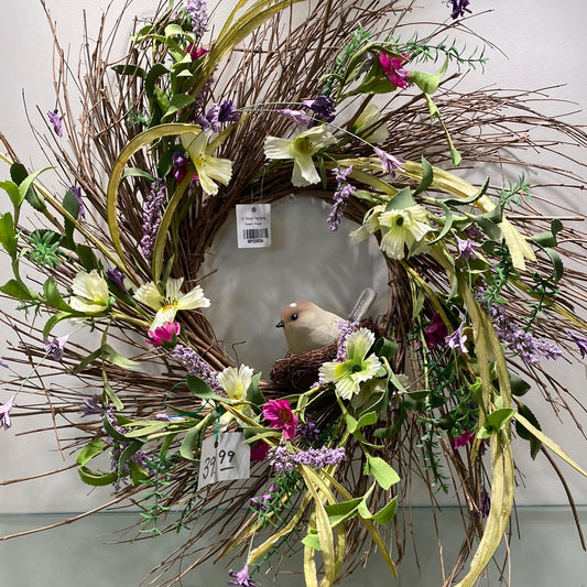 23” Natural Twig Spring Flowers Wreath