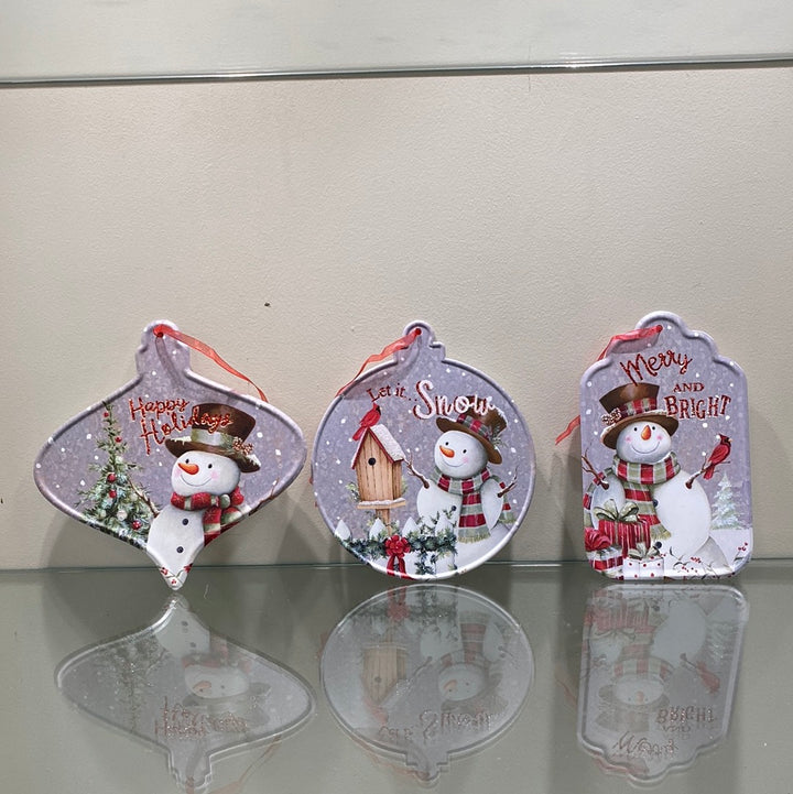 8.2”L Metal Holiday Snowman Decor