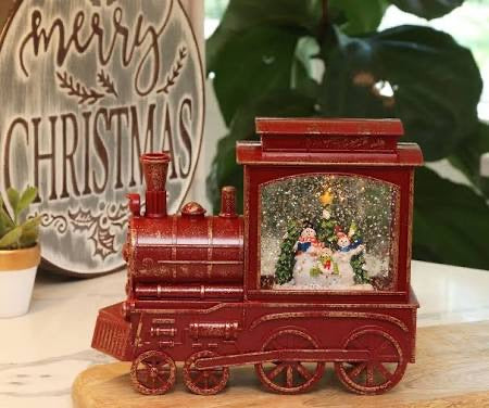 W2 Lighted Musical Spinning Water Globe Train Snowmen