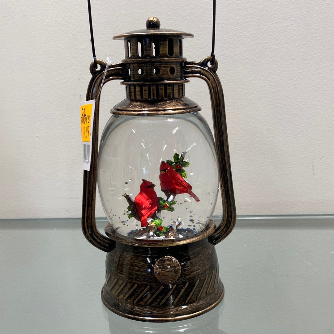 Lighted Spinning Cardinal Water Globe Lantern