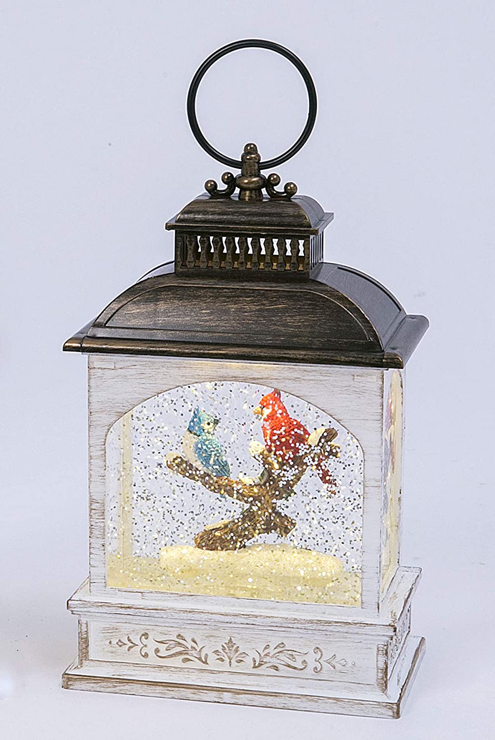 II1 Lighted Spinning Water Globe Lantern Cardinal & Blue Bird