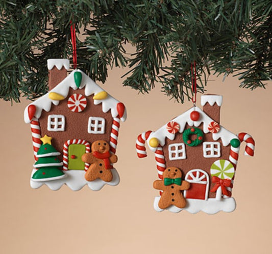 4.25”H Clay Dough Gingerbread House Ornament