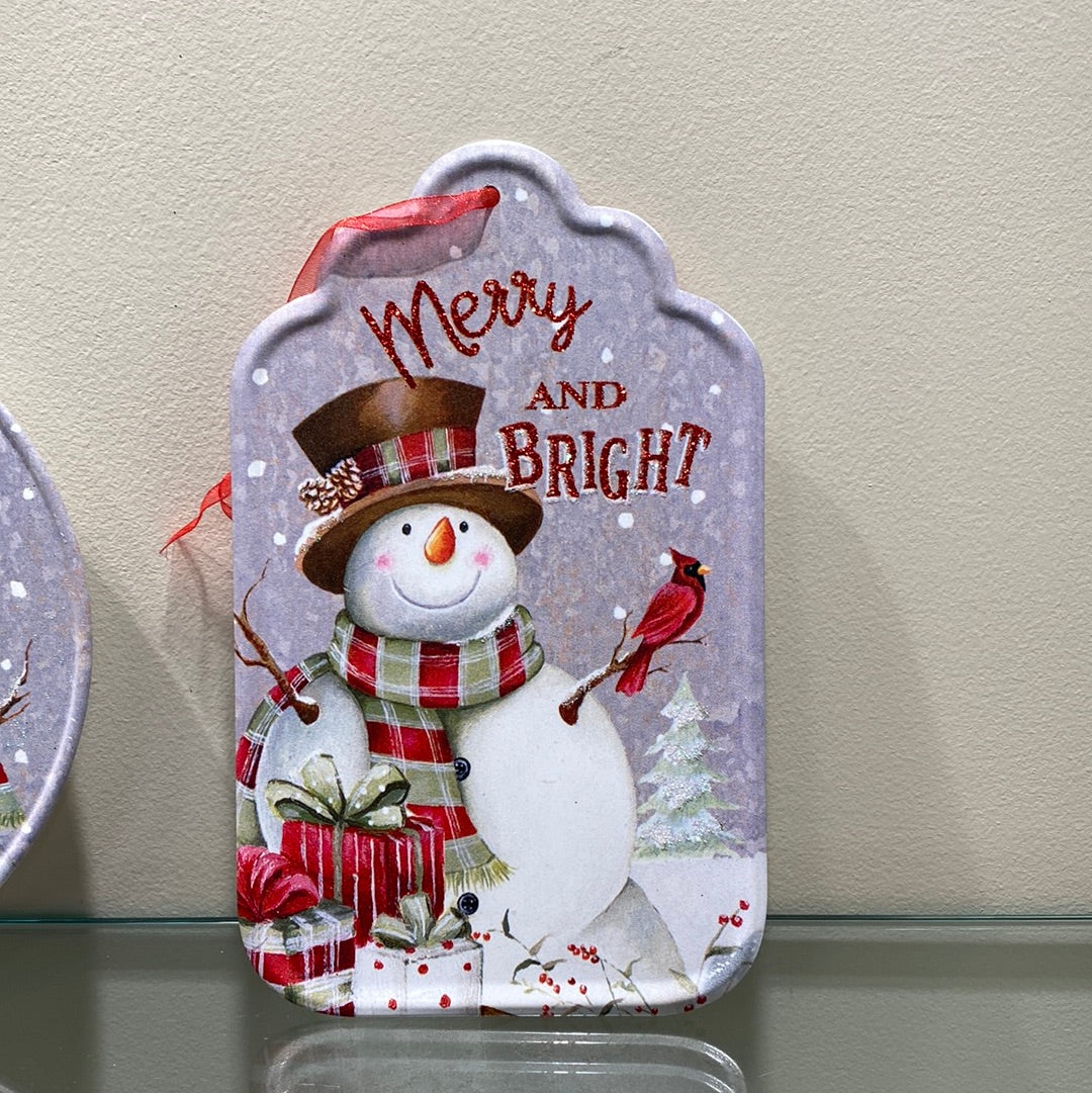 8.2”L Metal Holiday Snowman Decor