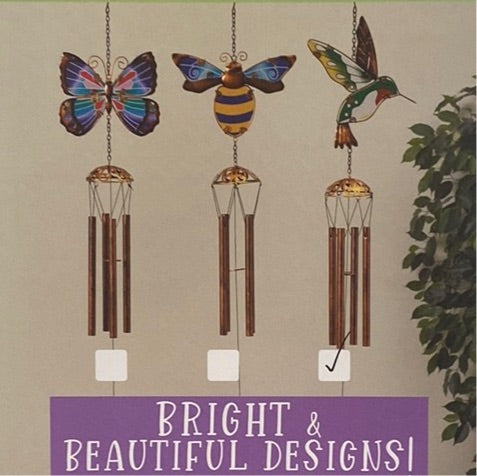 30.3" Metal & Glass Butterfly Wind Chime