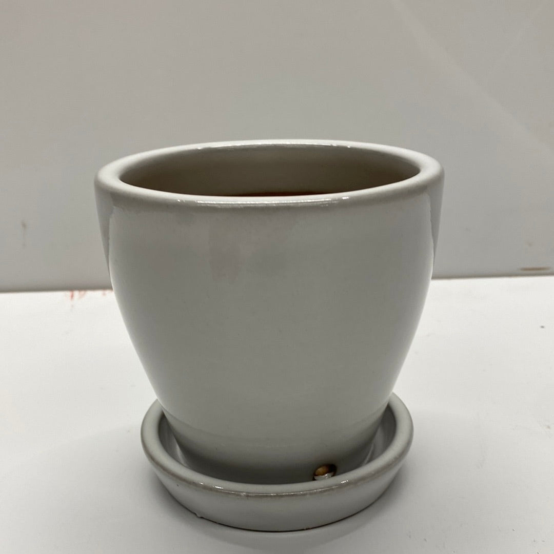 4.3" Pot With Attached Saucer White