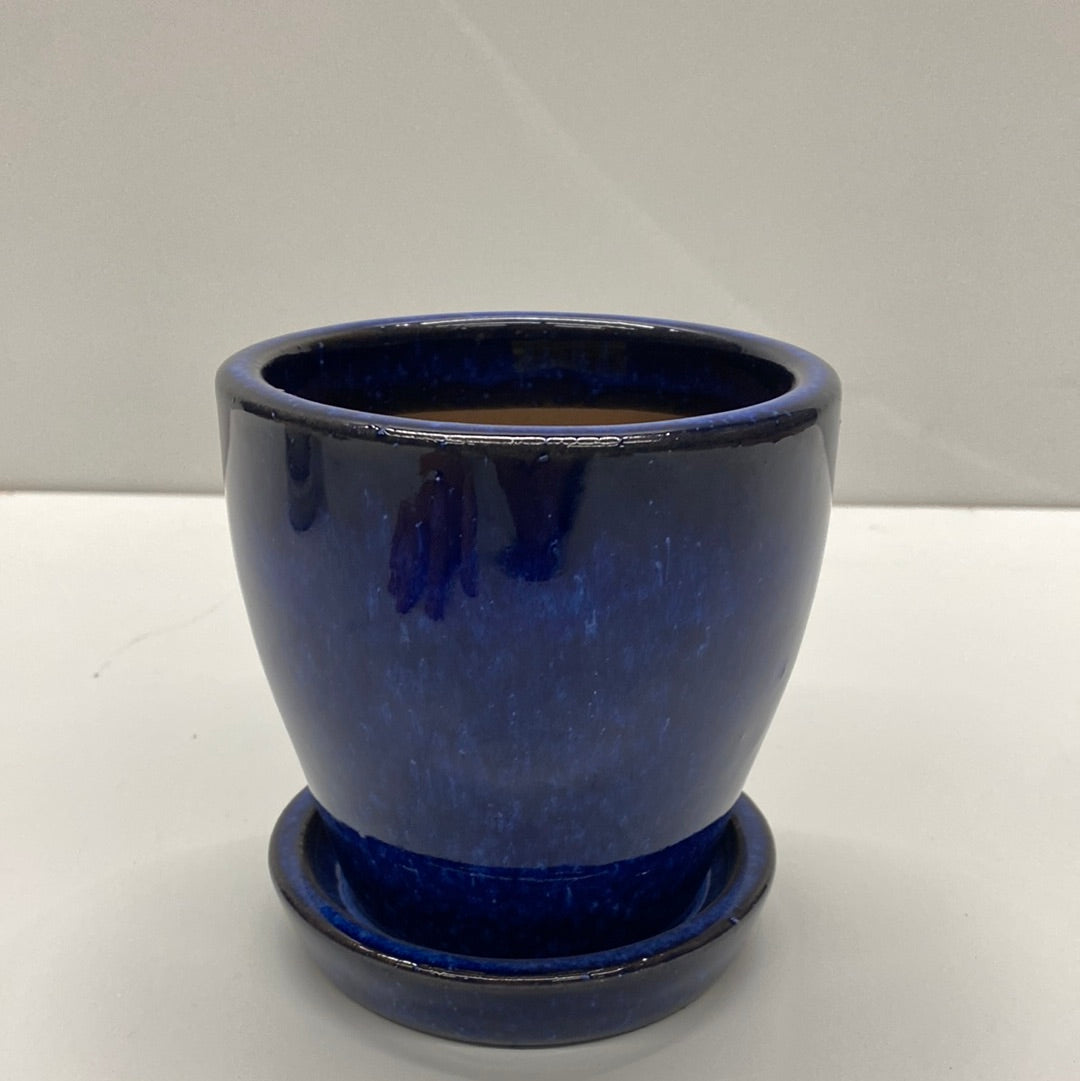 4.3" Pot With Attached Saucer Blue