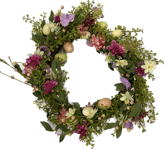 Natural Twig Easter Egg and Flowers Wreath