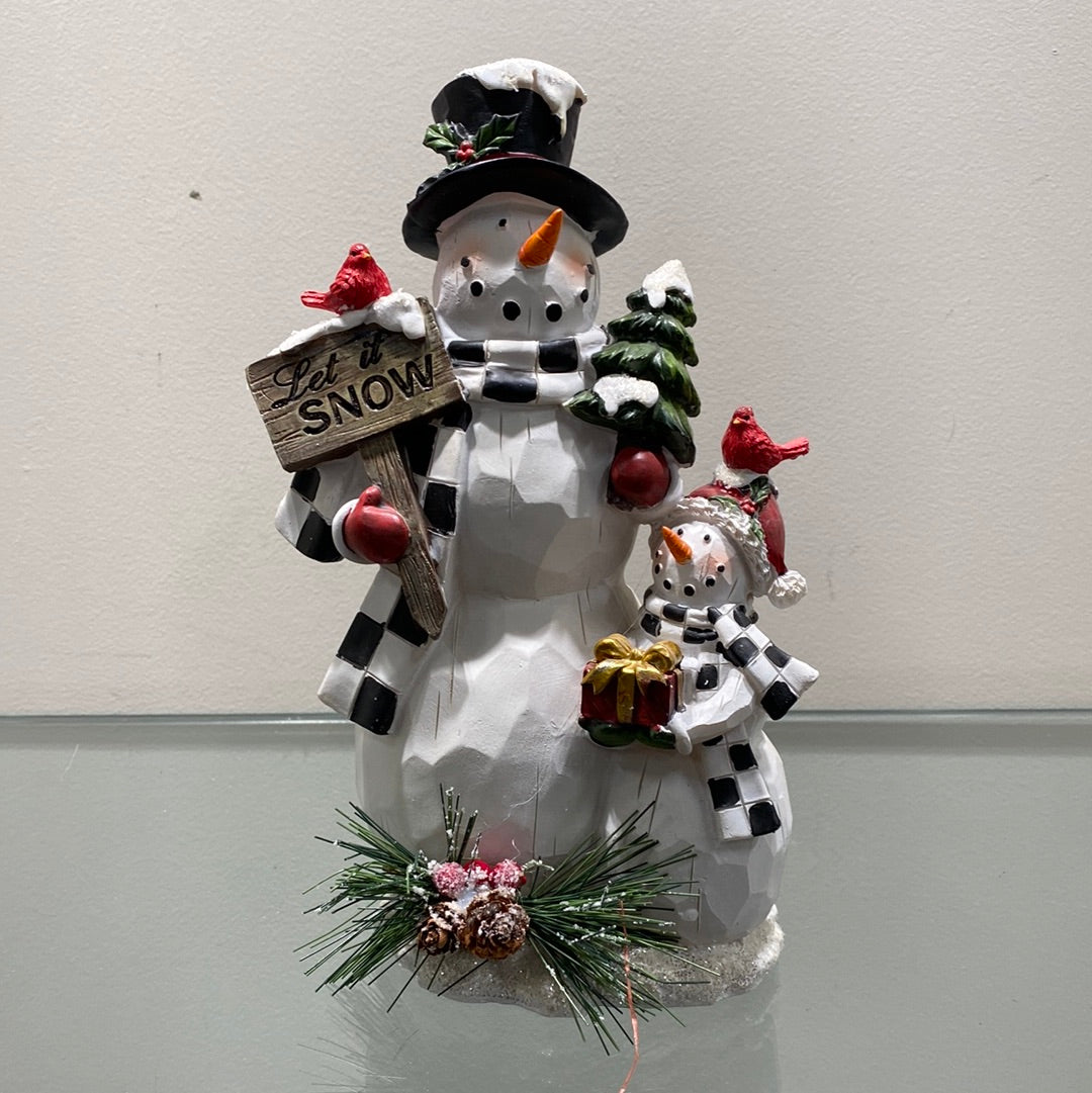 9” Resin Snowman Figurine w Sign