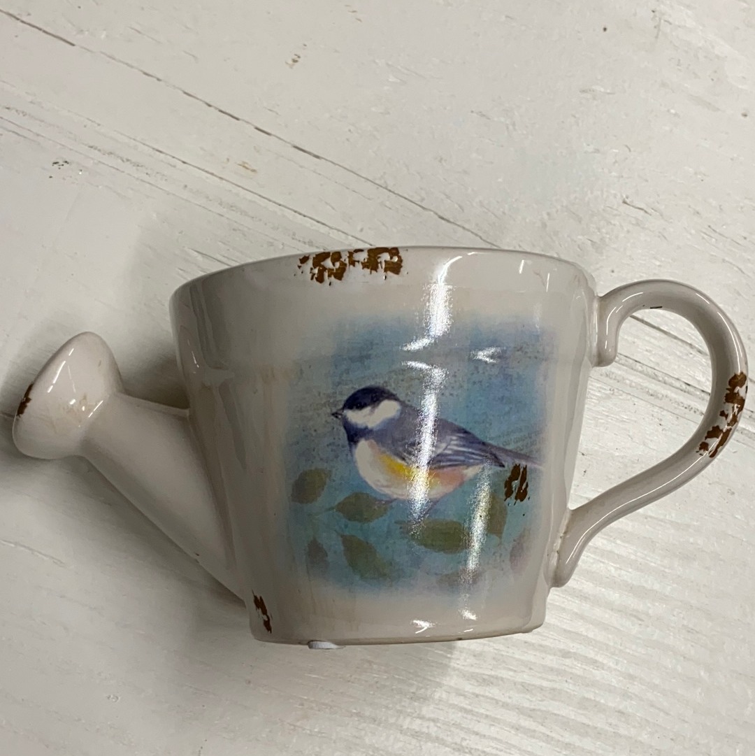 Small Glass Watering Can with Blue Bird
