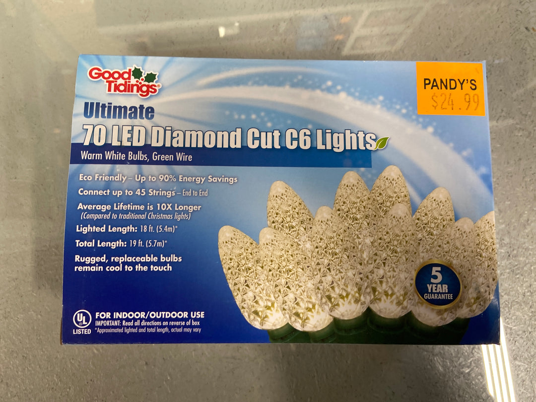 Holiday Lights 70 LED Diamond Cut C6 Lights Warm White