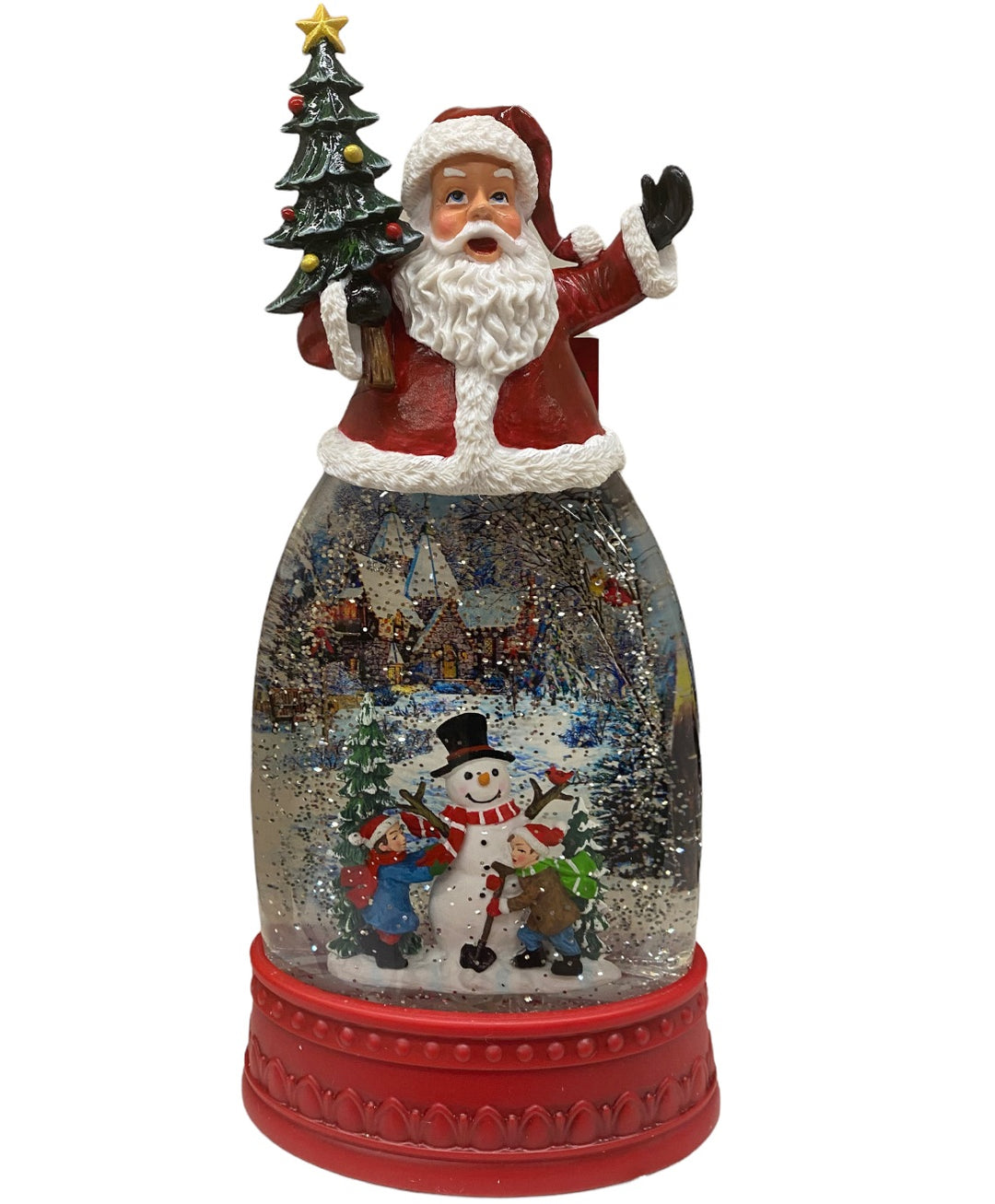 WW3 Lighted Spinning Water Globe Santa w/ Snowman