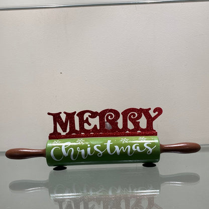 16.75”L Wood & Metal Holiday Roller
