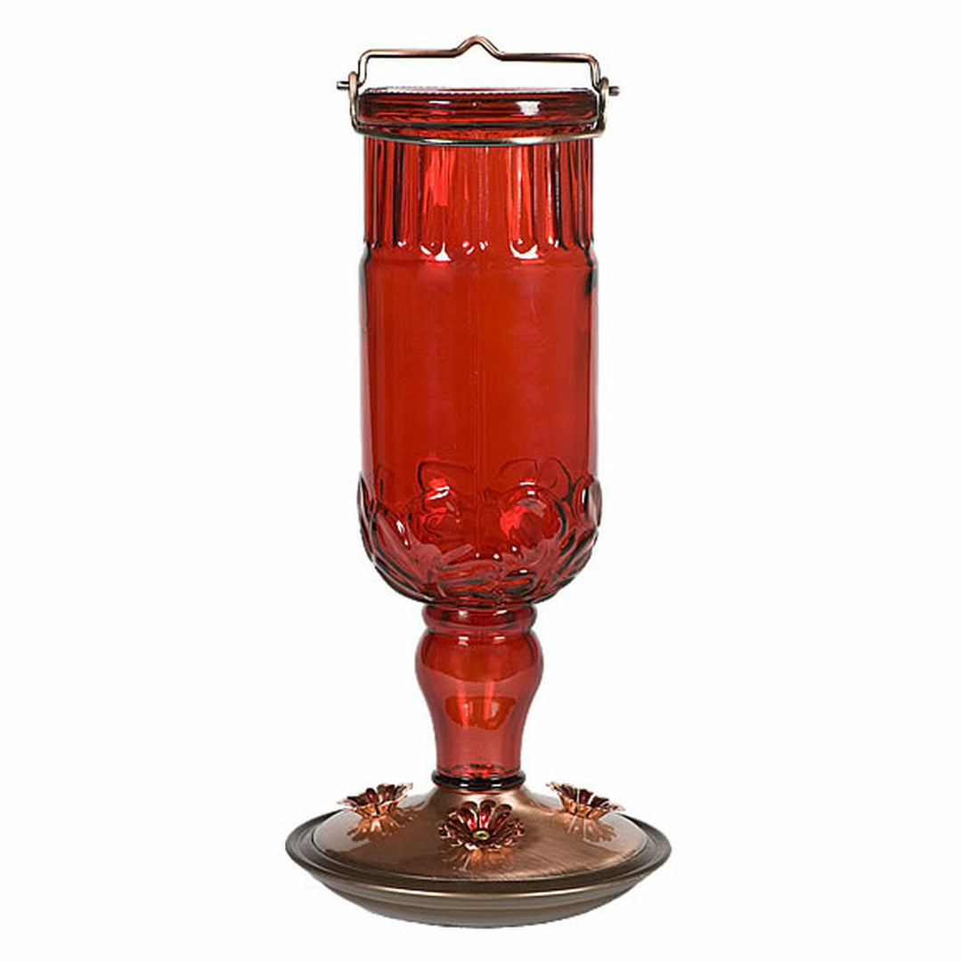 Red Antique Glass Hummingbird Feeder