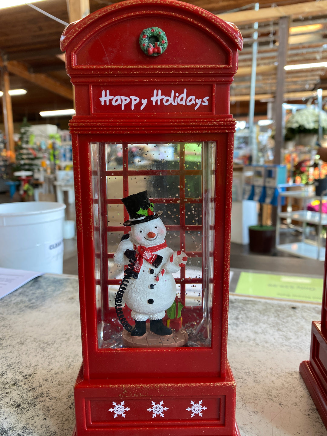 OP1 Snowman Telephone Booth Water Globe Lantern Phone Booth