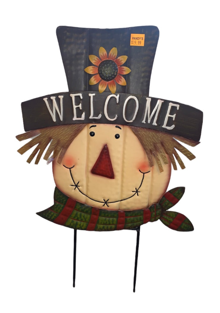 Welcome Scarecrow Metal Yard Stake