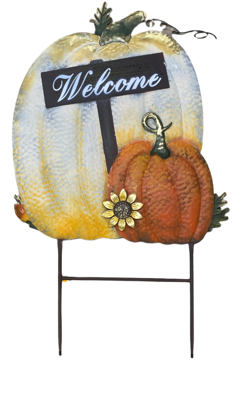 Metal Welcome 2 Pumpkins