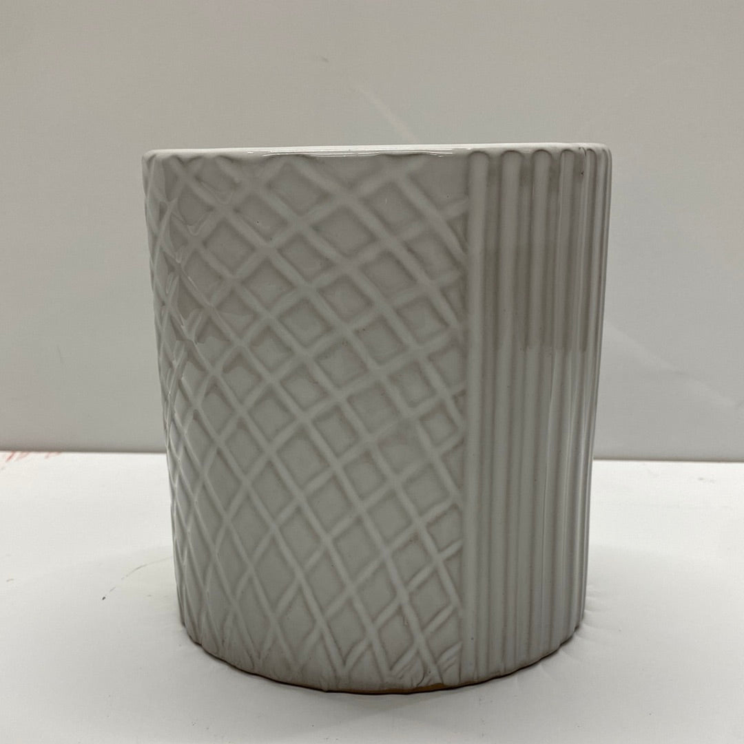 6.1" Cylinder Pot with Pattern White