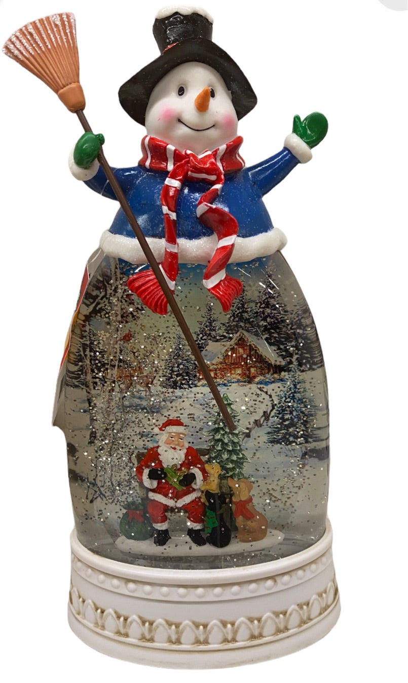 WW2 Lighted Spinning Water Globe Snowman w/ Santa