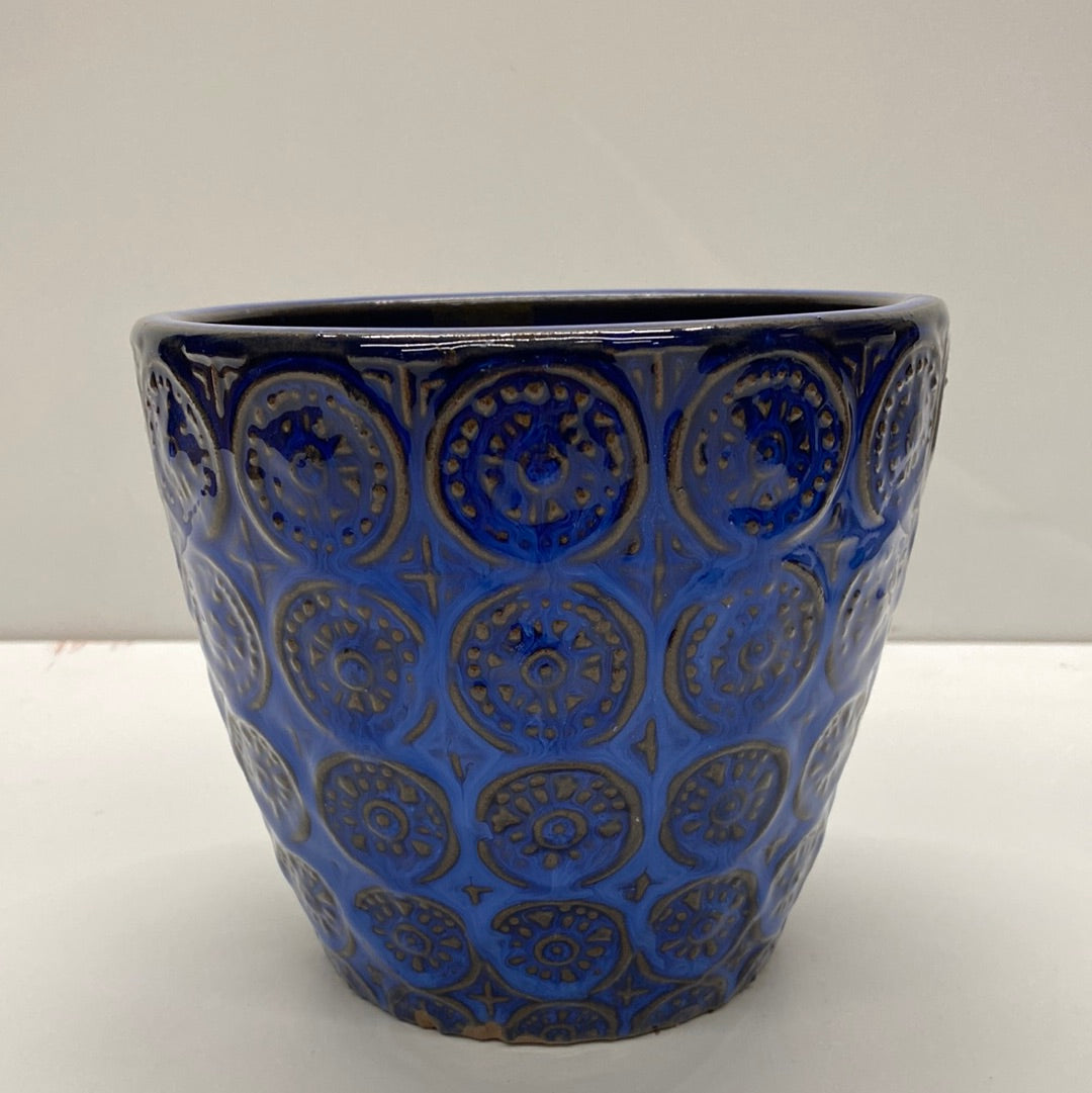 6.2" Tapered Pot with Medallion Blue