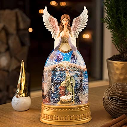 WW1 Lighted Spinning Water Globe Angel w/ Nativity Scene