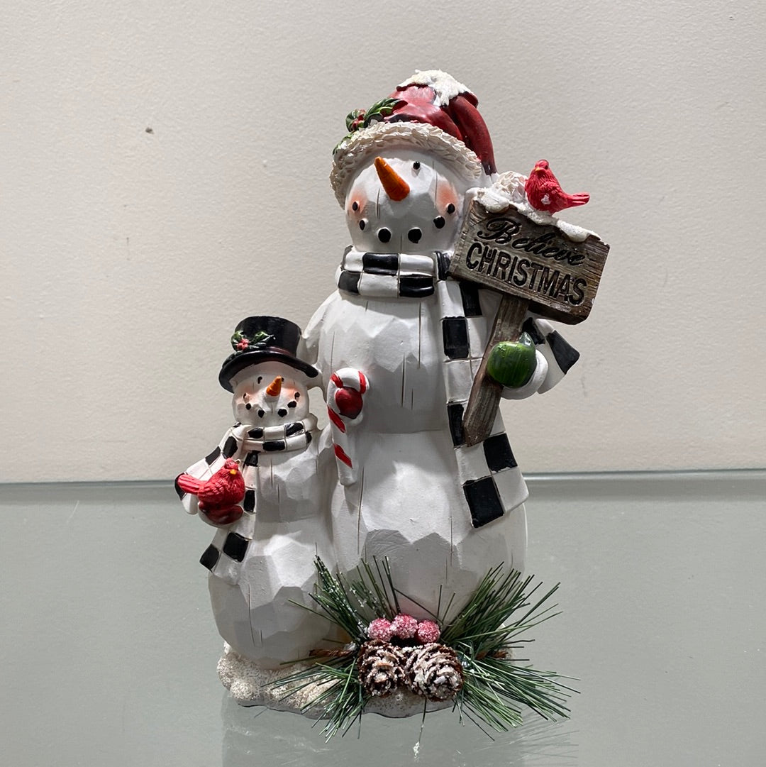 9” Resin Snowman Figurine w Sign
