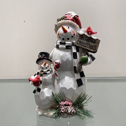 9” Resin Snowman Figurine w Sign
