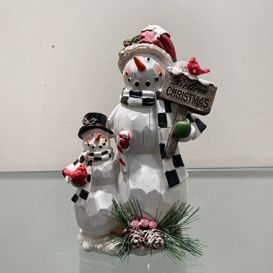 9” Resin Snowman Figurine w Sign
