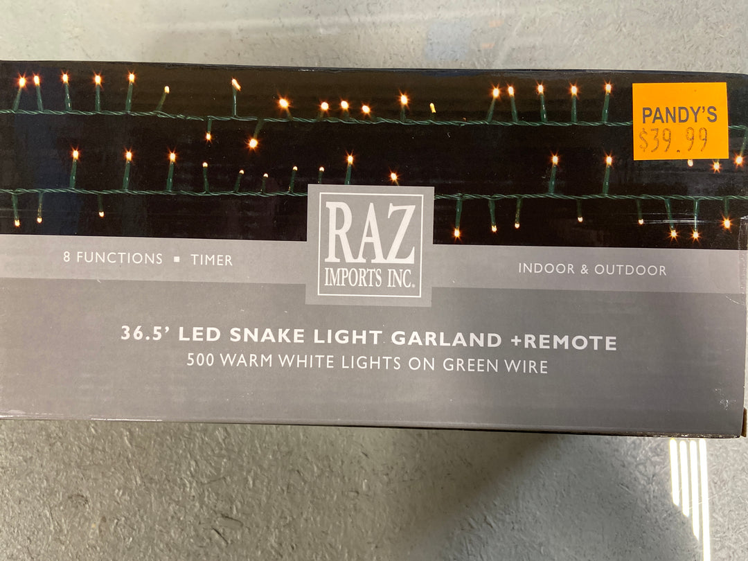 Holiday Lights 36.5’ LED Snake Light Garland and Remote Warm White