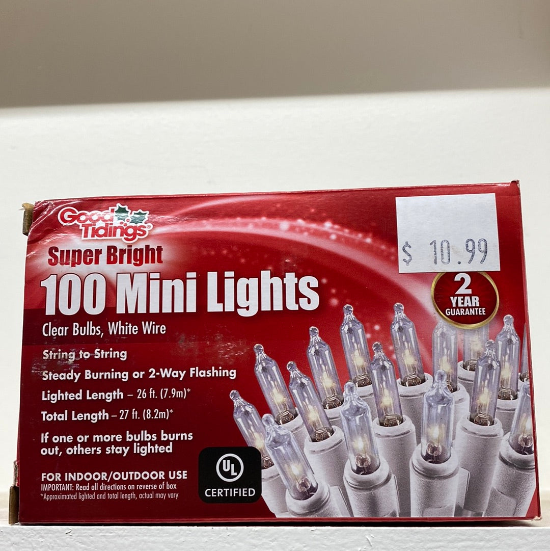 Holiday Lights Super Bright 100 Mini Lights Clear Bulbs