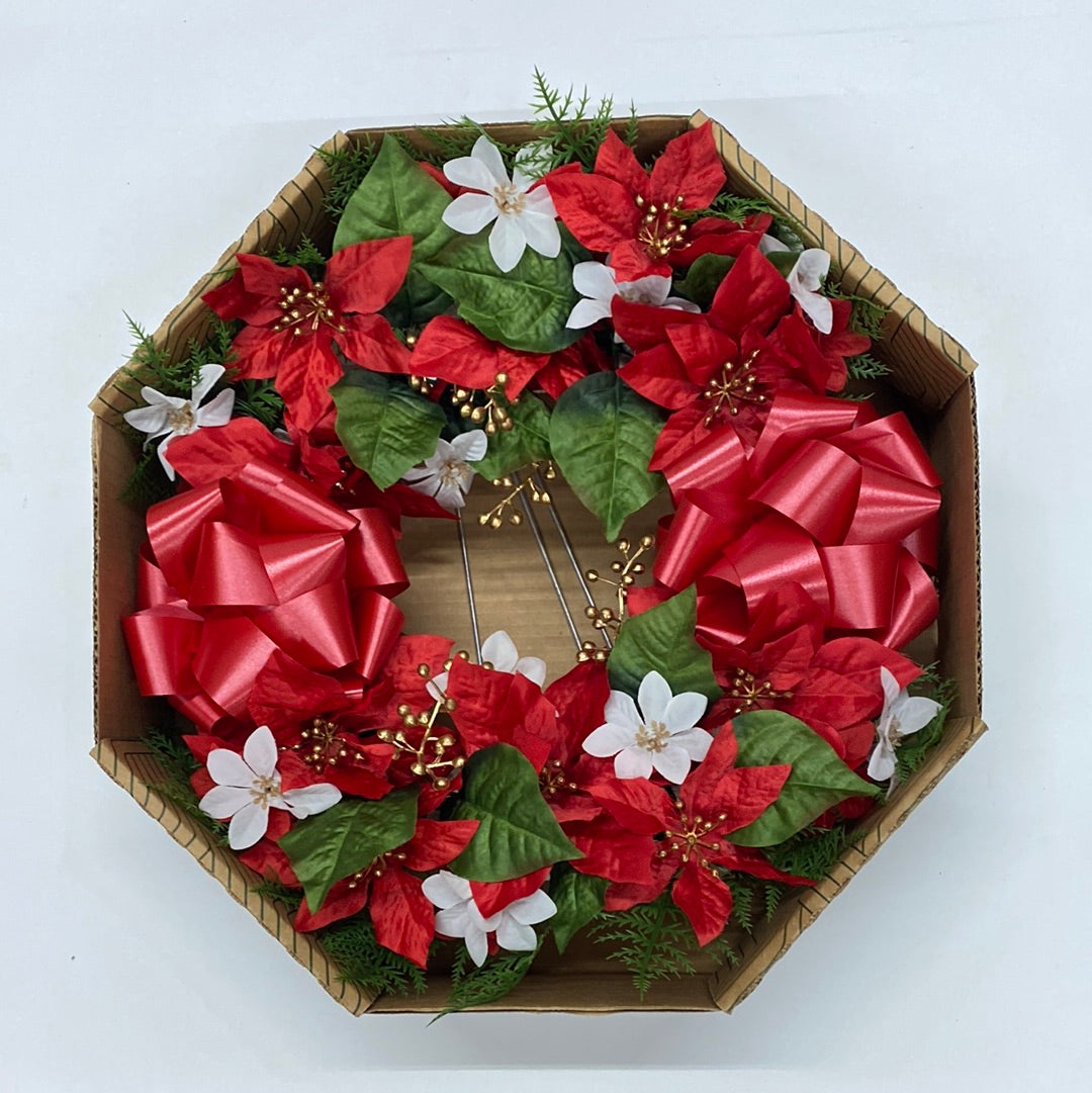 Red Poinsettia w/ Gold Berry Wreath