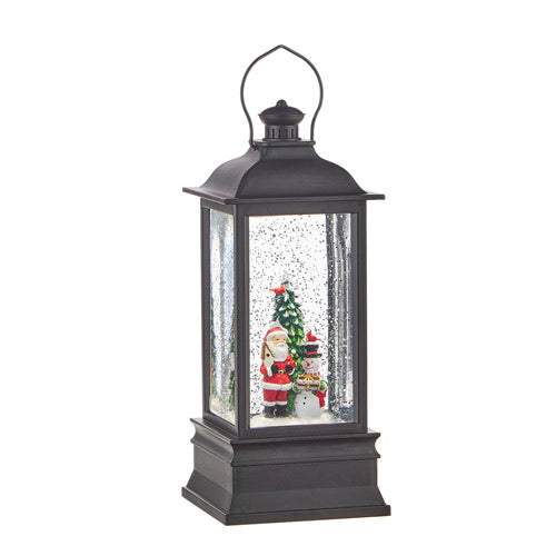 L LED Lit Santa & Snowman Water Lantern Black