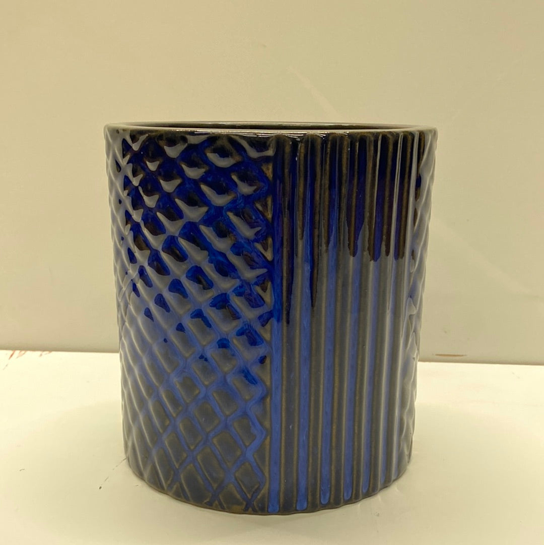 6.1" Cylinder Pot with Pattern Blue