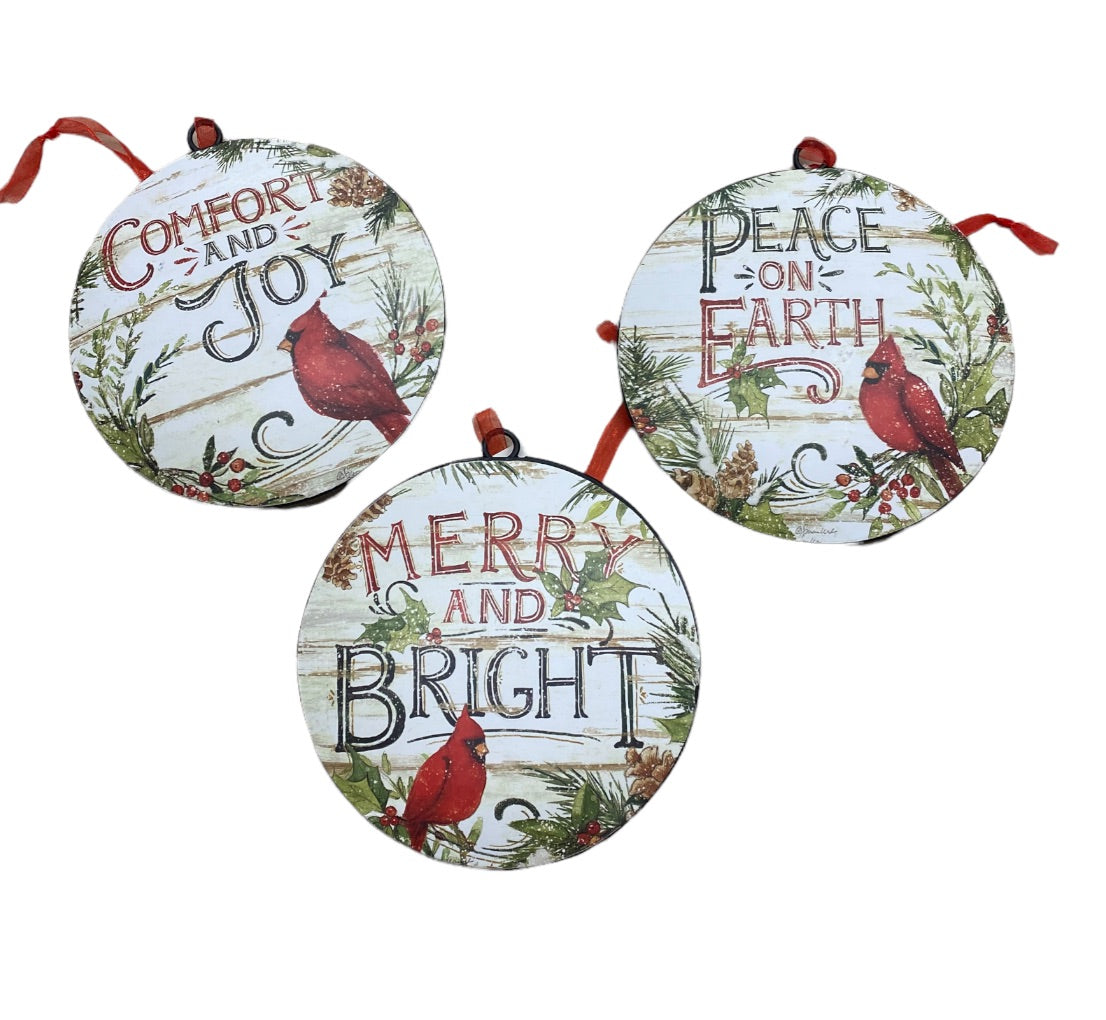 6.6”H Metal Holiday Cardinal Design Ornament