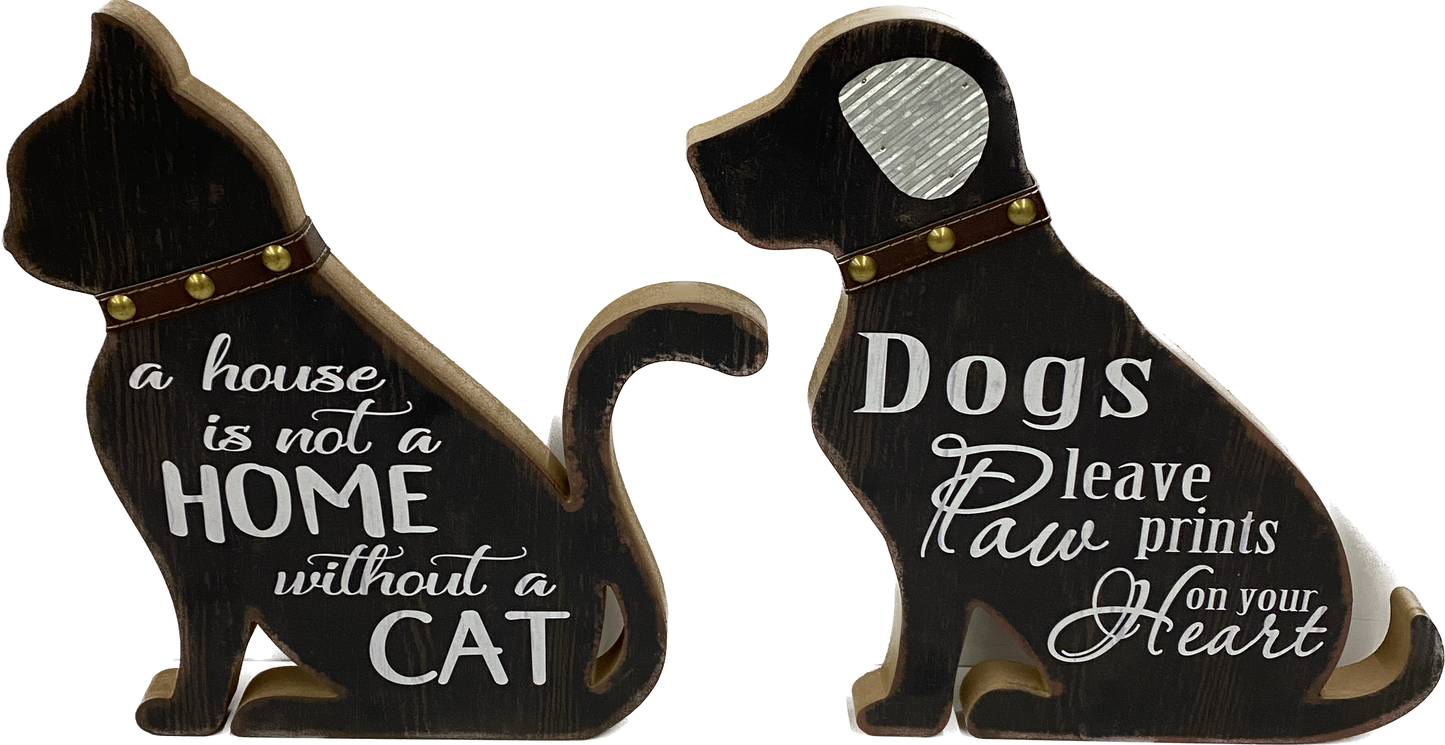 Wood Dog or Cat Block Sign 15.1"H