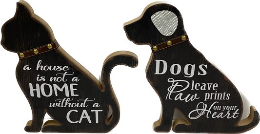 Wood Dog or Cat Block Sign 15.1"H