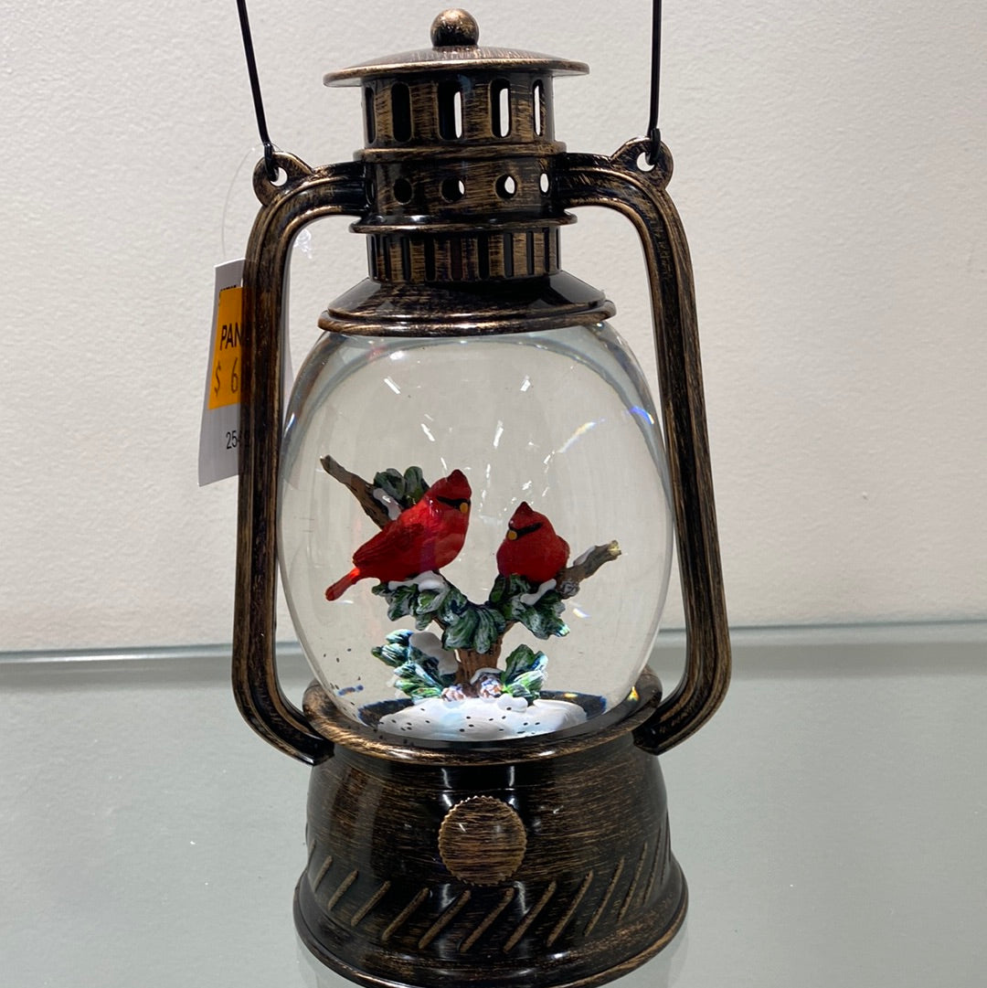 Lighted Spinning Cardinal Water Globe Lantern