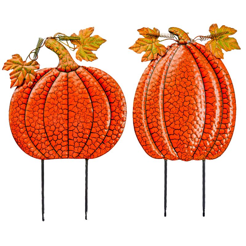 Metal Orange Pumpkin on stakes