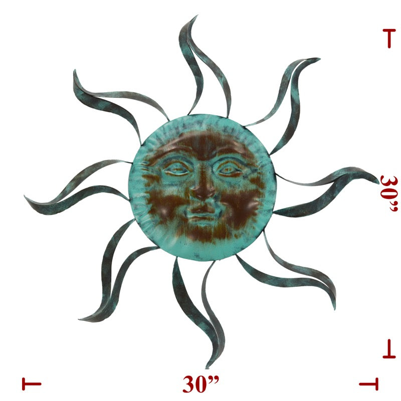 30" Green Metal Sun Face