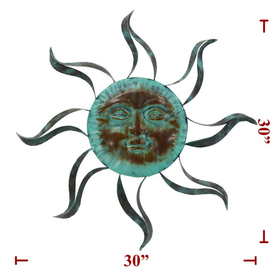 30" Green Metal Sun Face