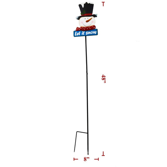 Metal Snowman Head on Pole Decor